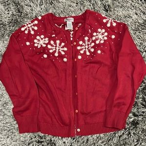Eddie Bauer red snowflake cardigan- size large